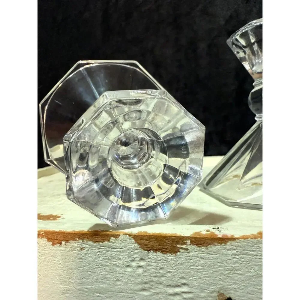 Vintage Faceted Glass Candlestick Holders Set of 2